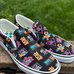 Vans Black Multicolor Slip-On Sneakers, Never worn